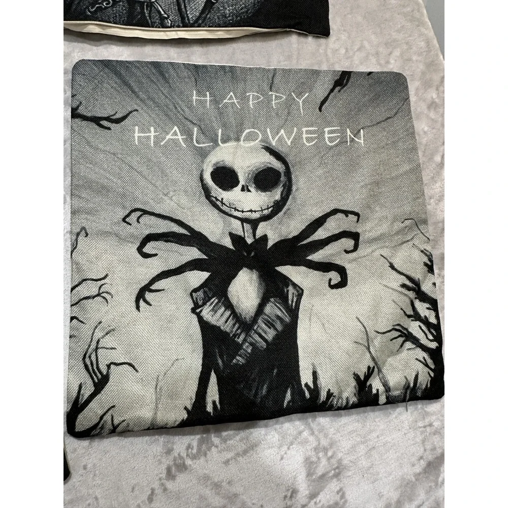 Four Jack Skellington Halloween Fall Throw Pillow Covers Holiday Home Decor NWOT